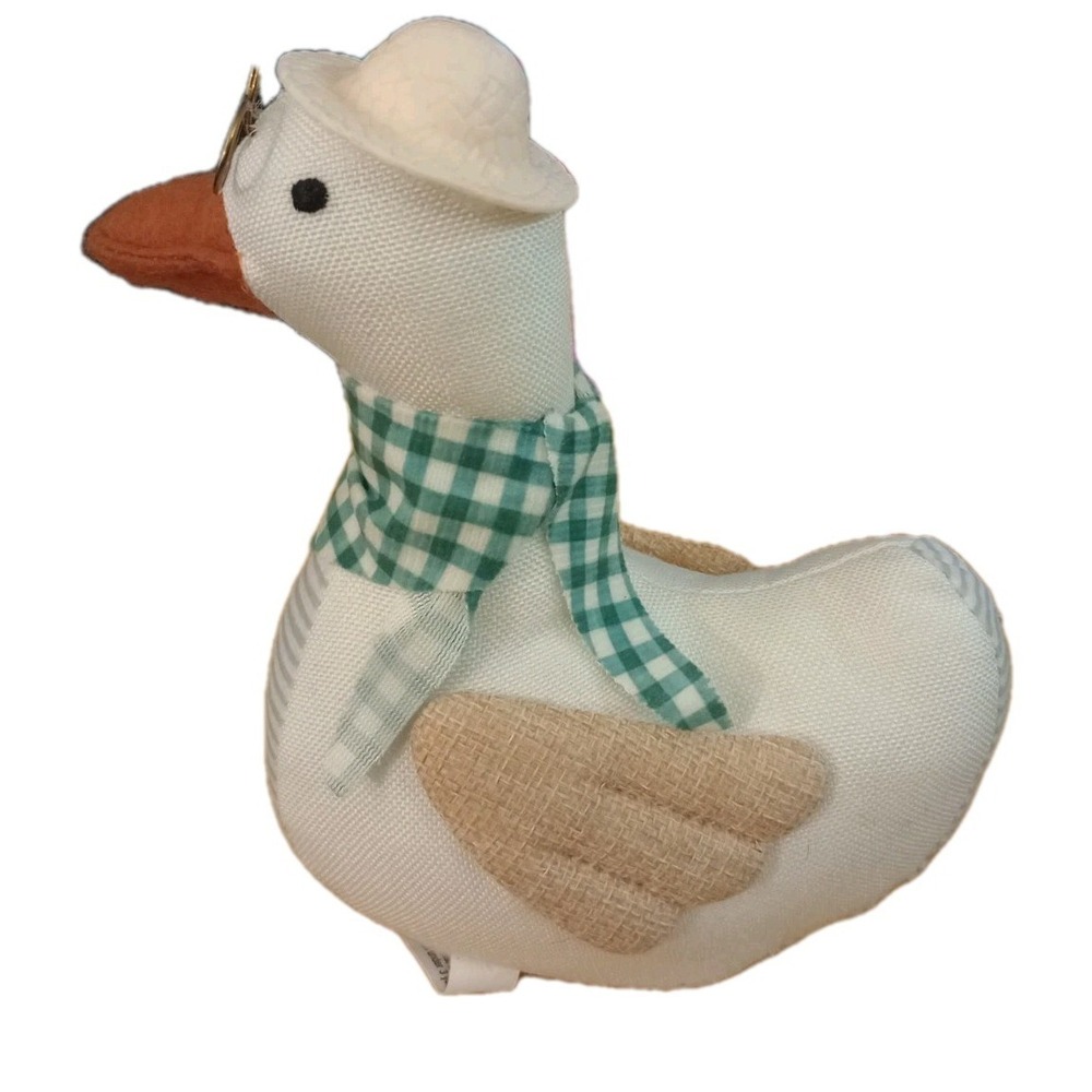 Plush Goose Beanie Bottom Green White Scarf Hat Farmhouse Decor Grandmacore - Picture 1 of 3